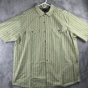 Wolverine Button Down Shirt Mens XL Green Cotton Blend Plaid Short Sleeve Collar